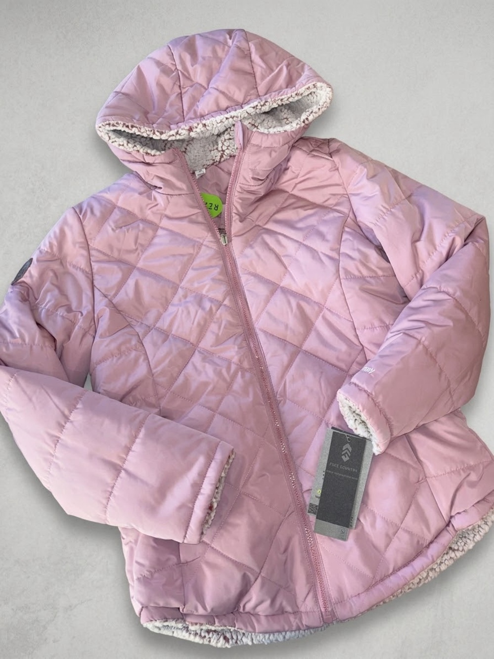 Girls Sz Large Coat Free Country Pink Quilted Hooded Jacket  Sherpa Lining NWT